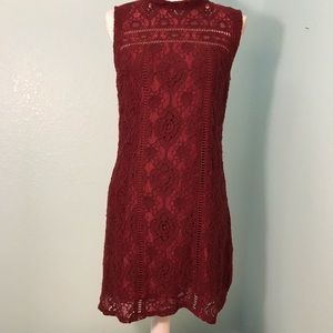 Hollister Burgundy Sheath Dress Lace Overlay